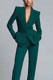Dark Green 2 Piece Peak Lapel Slim Fit Prom Suits with Belt