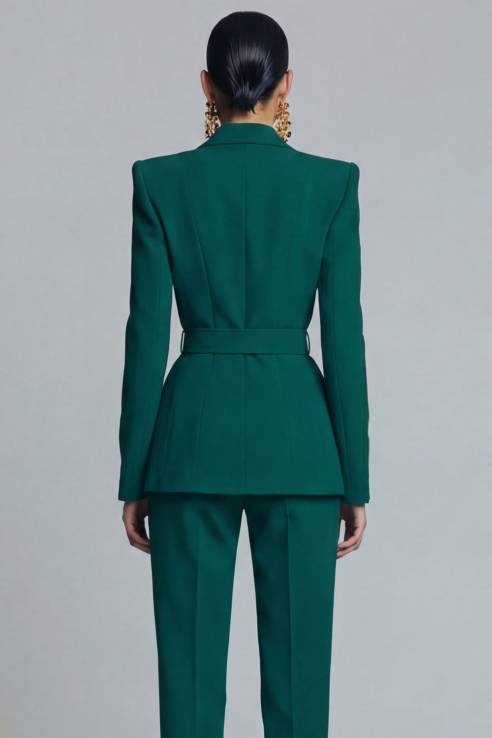 Dark Green 2 Piece Peak Lapel Slim Fit Prom Suits with Belt