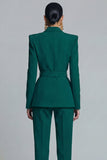 Dark Green 2 Piece Peak Lapel Slim Fit Prom Suits with Belt