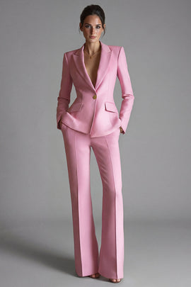 Pink 2 Piece One Button Slim Fit Peak Lapel Prom Suits with Pockets
