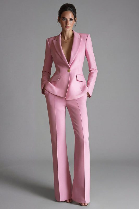 Pink 2 Piece One Button Slim Fit Peak Lapel Prom Suits with Pockets