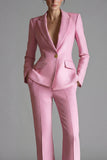 Pink 2 Piece One Button Slim Fit Peak Lapel Prom Suits with Pockets