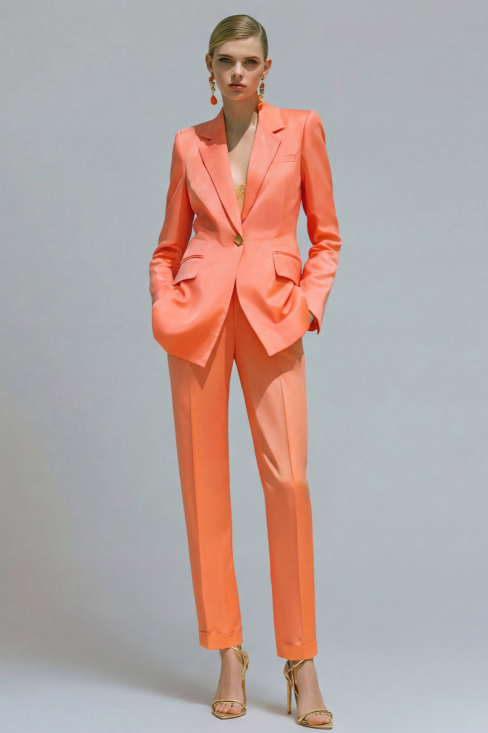 Orange 2 Piece Slim Fit Single Breasted Notched Lapel Prom Suits