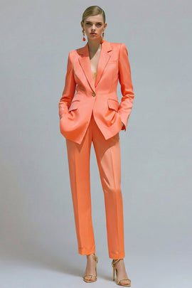 Orange 2 Piece Slim Fit Single Breasted Notched Lapel Prom Suits