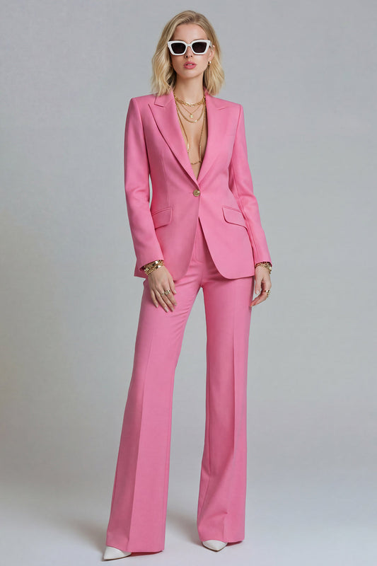 Fuchsia 2 Piece Peak Lapel Single Breasted Wide Leg Prom Suits