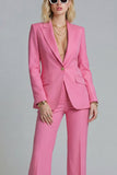 Fuchsia 2 Piece Peak Lapel Single Breasted Wide Leg Prom Suits