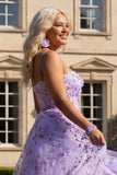 Floral Lilac Plus Size A Line Spaghetti Straps Long Prom Dress with 3D Flowers