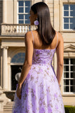 Floral Lilac A Line Spaghetti Straps Long Prom Dress with 3D Flowers