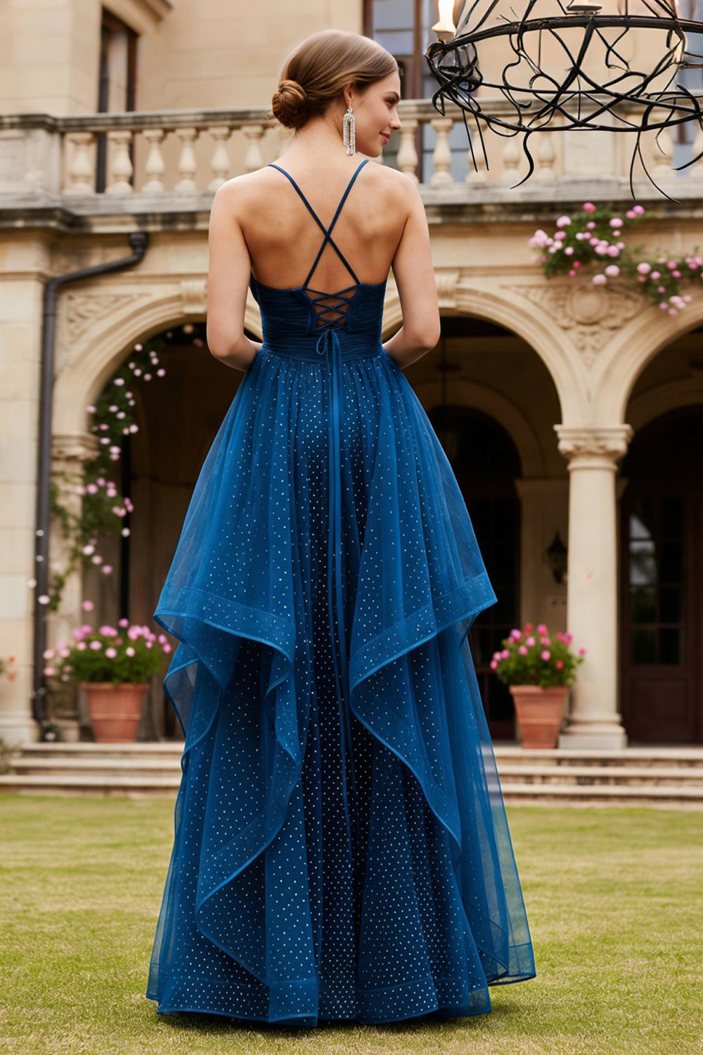 Zapakasa Women Sparkly Navy Beaded Long Prom Dress with Ruffles A Line Spaghetti Straps Lace Up Back Pageant Dress Zapakasa Women Sparkly Navy Beaded Long Prom Dress with Ruffles A Line Spaghetti Straps Lace Up Back Pageant Dress