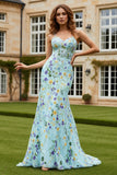Floral Green Mermaid Spaghetti Straps Long Prom Dress