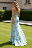 Floral Green Mermaid Spaghetti Straps Long Prom Dress