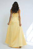 Simple Yellow Strapless Sheath Long Bridesmaid Dress