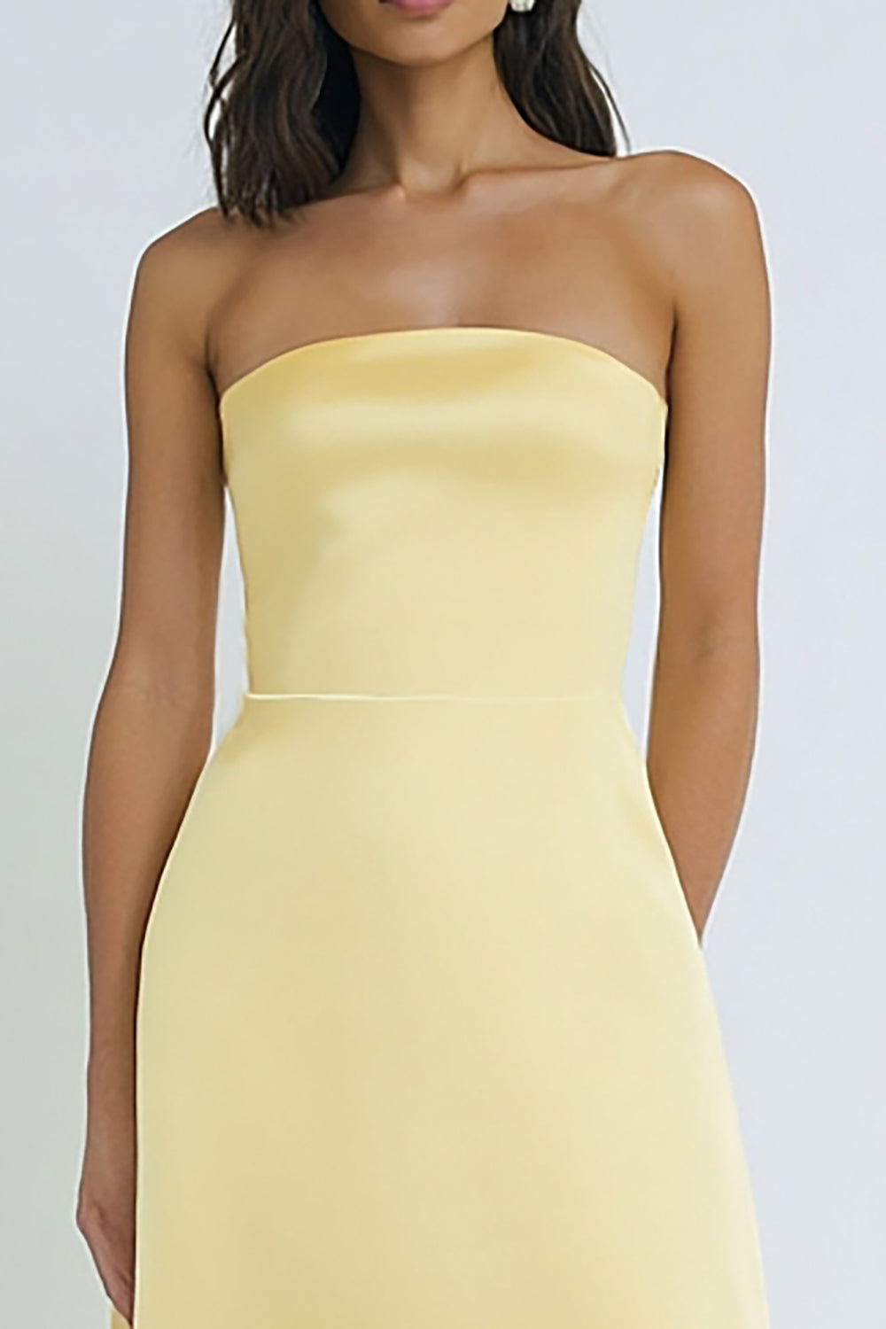 Simple Yellow Strapless Sheath Long Bridesmaid Dress