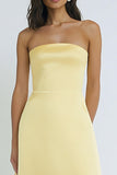Simple Yellow Strapless Sheath Long Bridesmaid Dress
