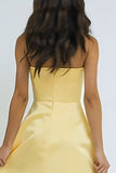 Simple Yellow Strapless Sheath Long Bridesmaid Dress