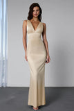 Champagne Mermaid Backless V-Neck Long Bridesmaid Dress