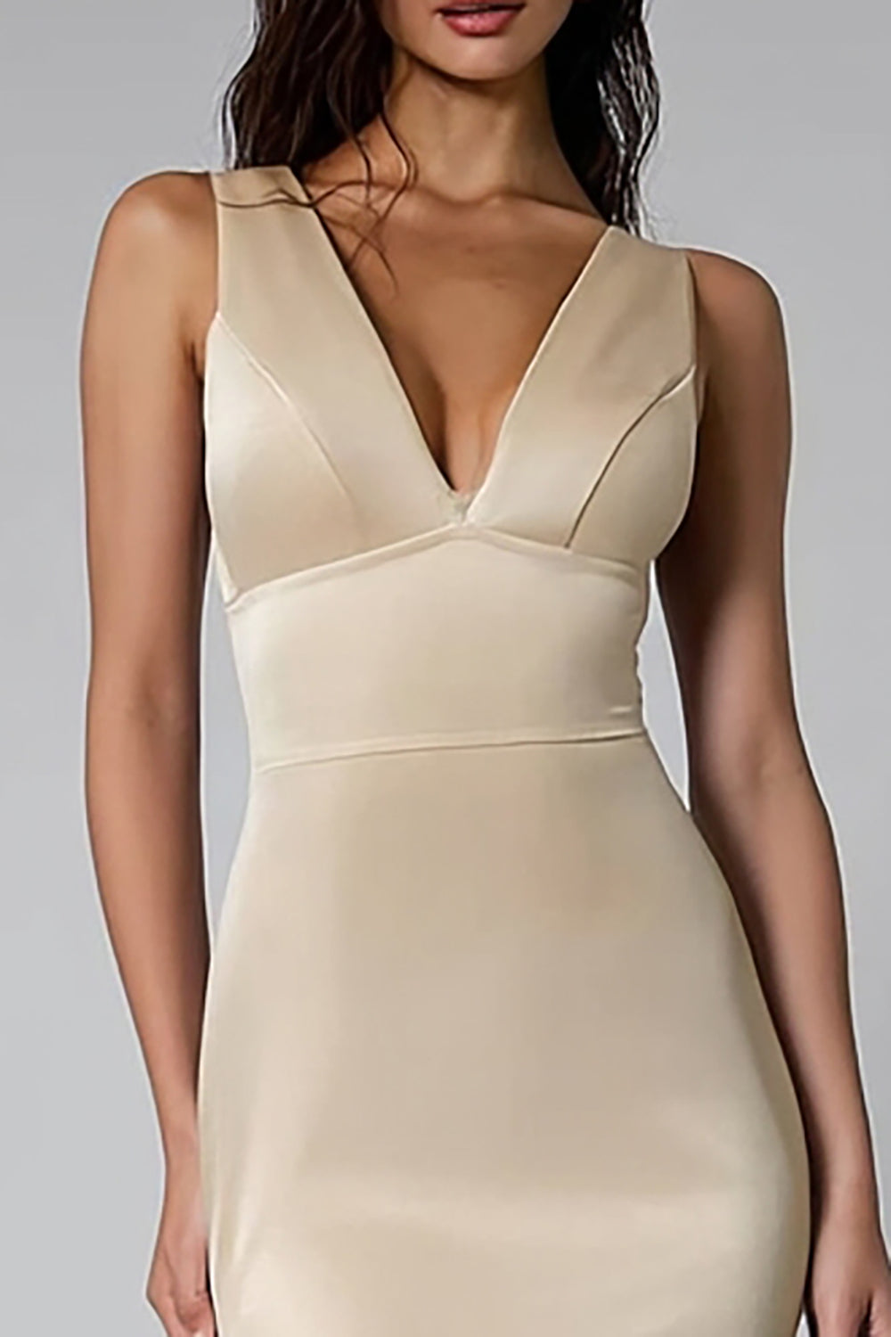 Champagne Mermaid Backless V-Neck Long Bridesmaid Dress