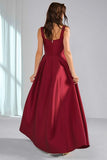 Burgundy A Line Thick Straps Long Bridesmaid Dress