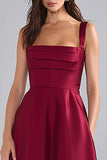 Burgundy A Line Thick Straps Long Bridesmaid Dress