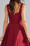 Burgundy A Line Thick Straps Long Bridesmaid Dress