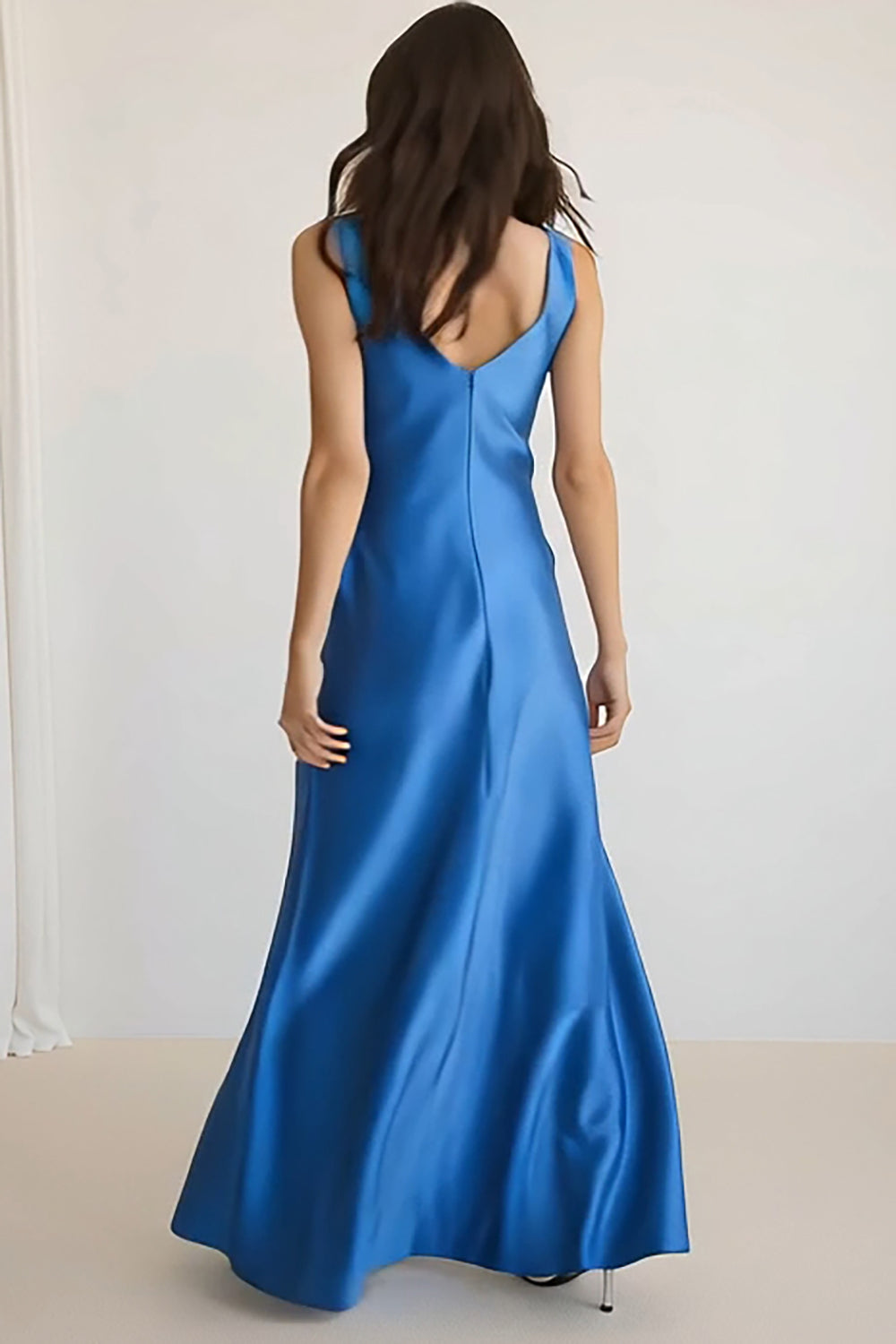 Royal Blue Sheath Boat Neck Long Bridesmaid Dress
