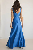 Royal Blue Sheath Boat Neck Long Bridesmaid Dress