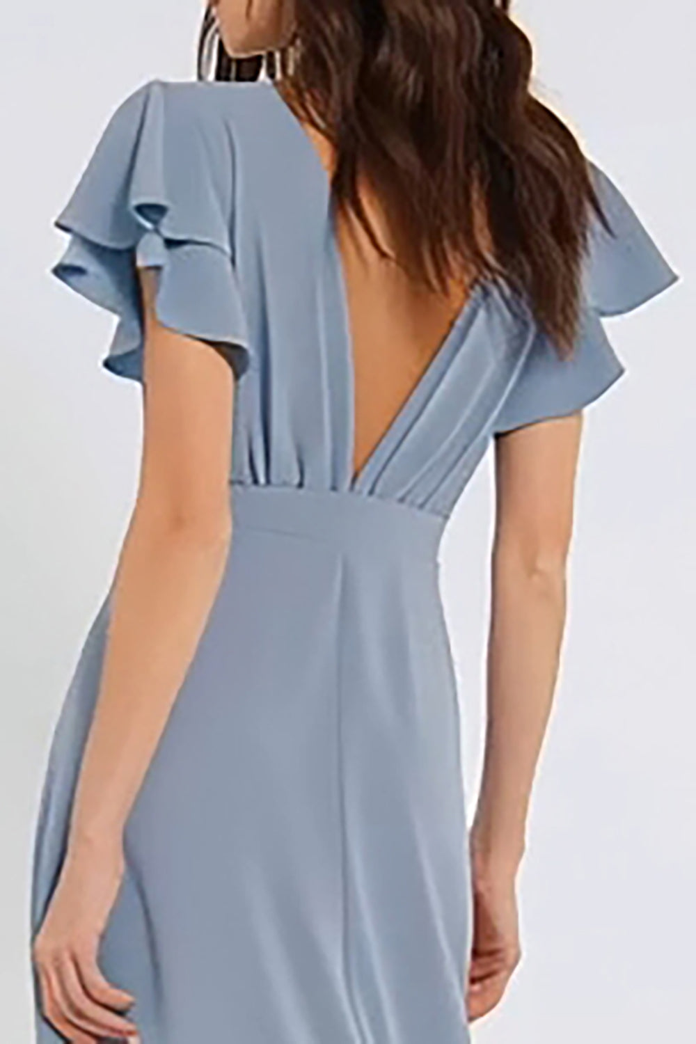 Dusty Blue Sheath V-Neck Long Bridesmaid Dress with Sleeves