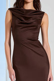 Coffee Sheath Satin Bateau Neck Long Bridesmaid Dress