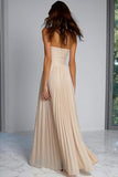 Champagne Sheath Strapless Pleated Long Bridesmaid Dress