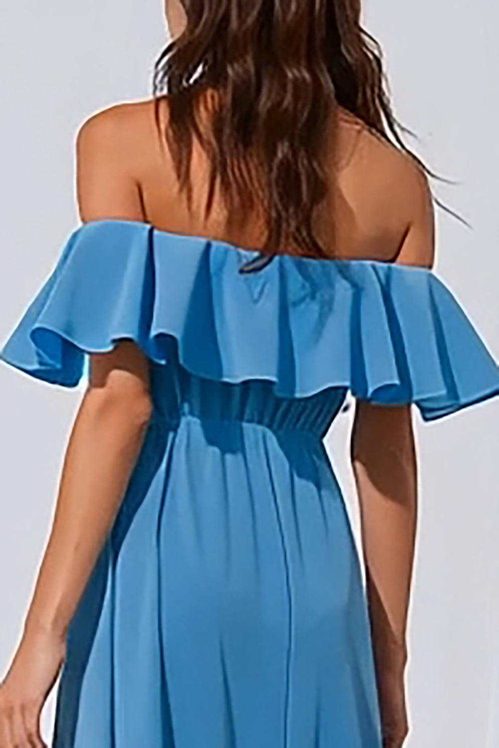 Blue Off the Shoulder A Line Long Bridesmaid Dress with Slit