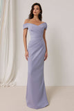 Lilac Sheath Off the Shoulder Ruched Long Bridesmaid Dress