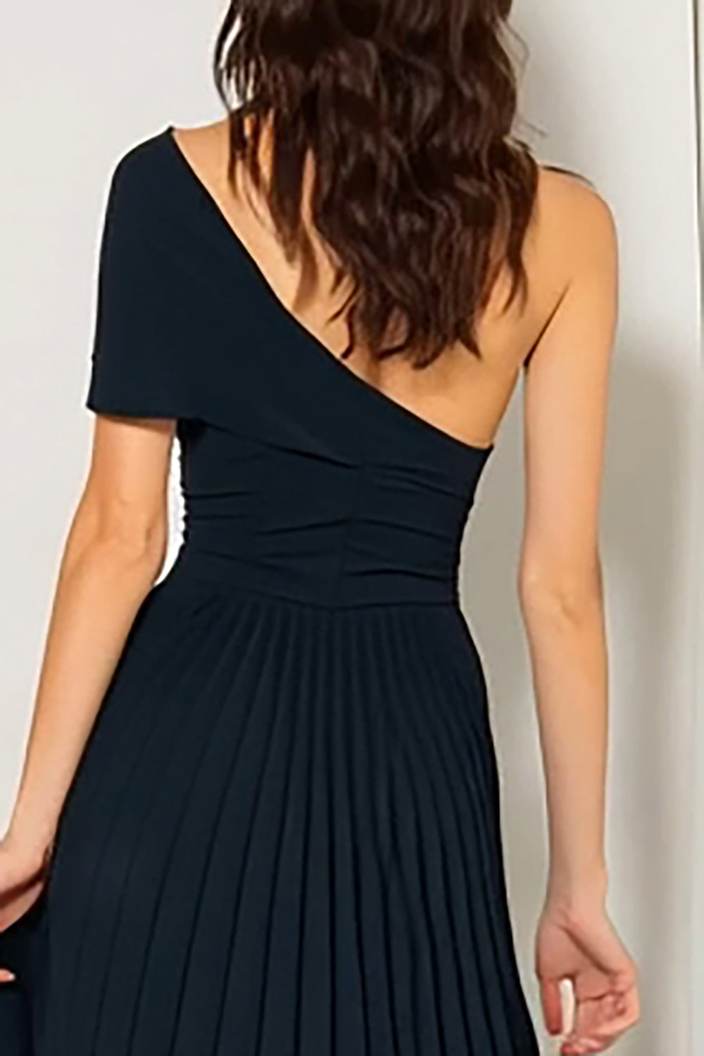 Navy One Shoulder Pleated A Line Long Bridesmaid Dress
