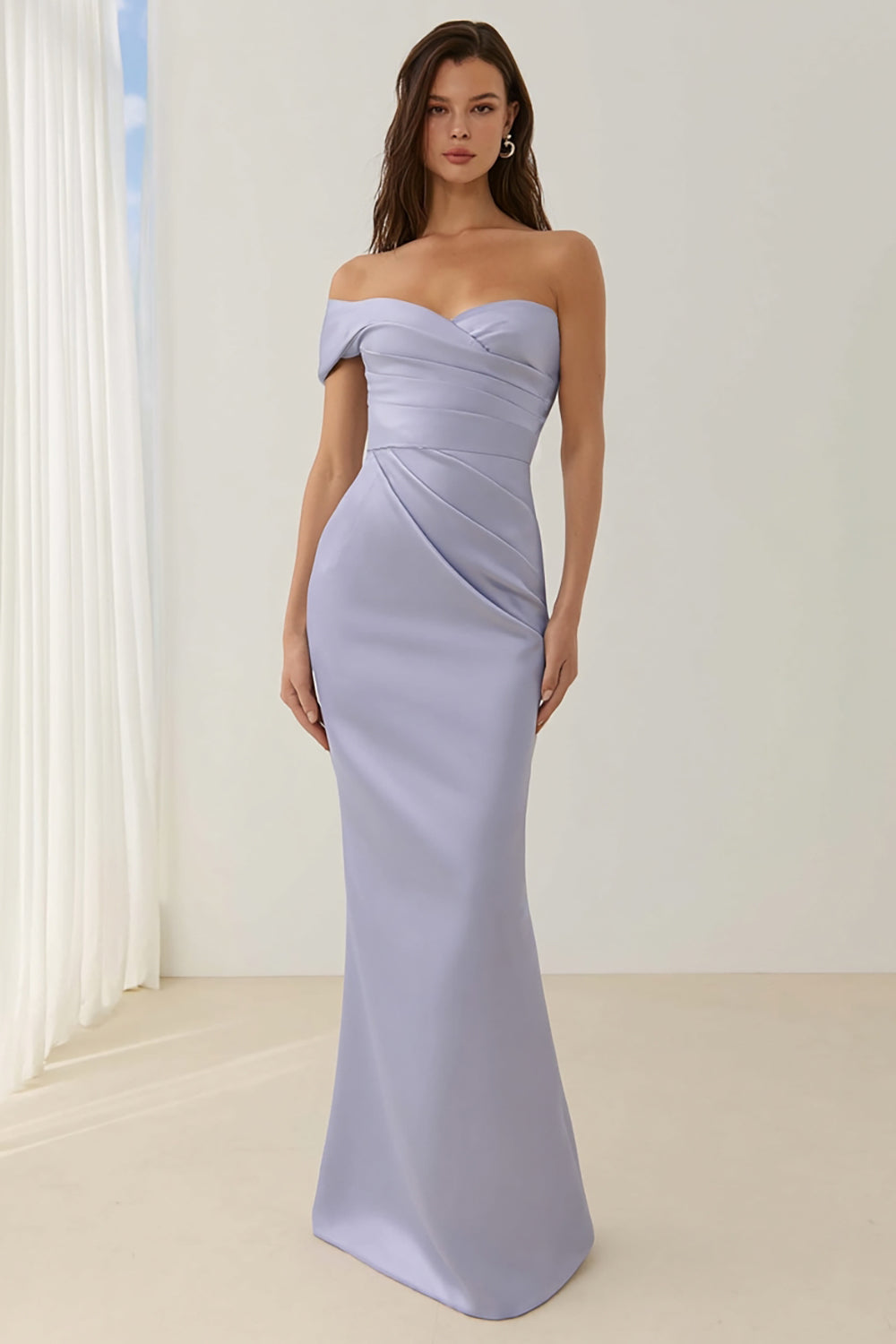 Lilac One Shoulder Ruched Mermaid Long Bridesmaid Dress