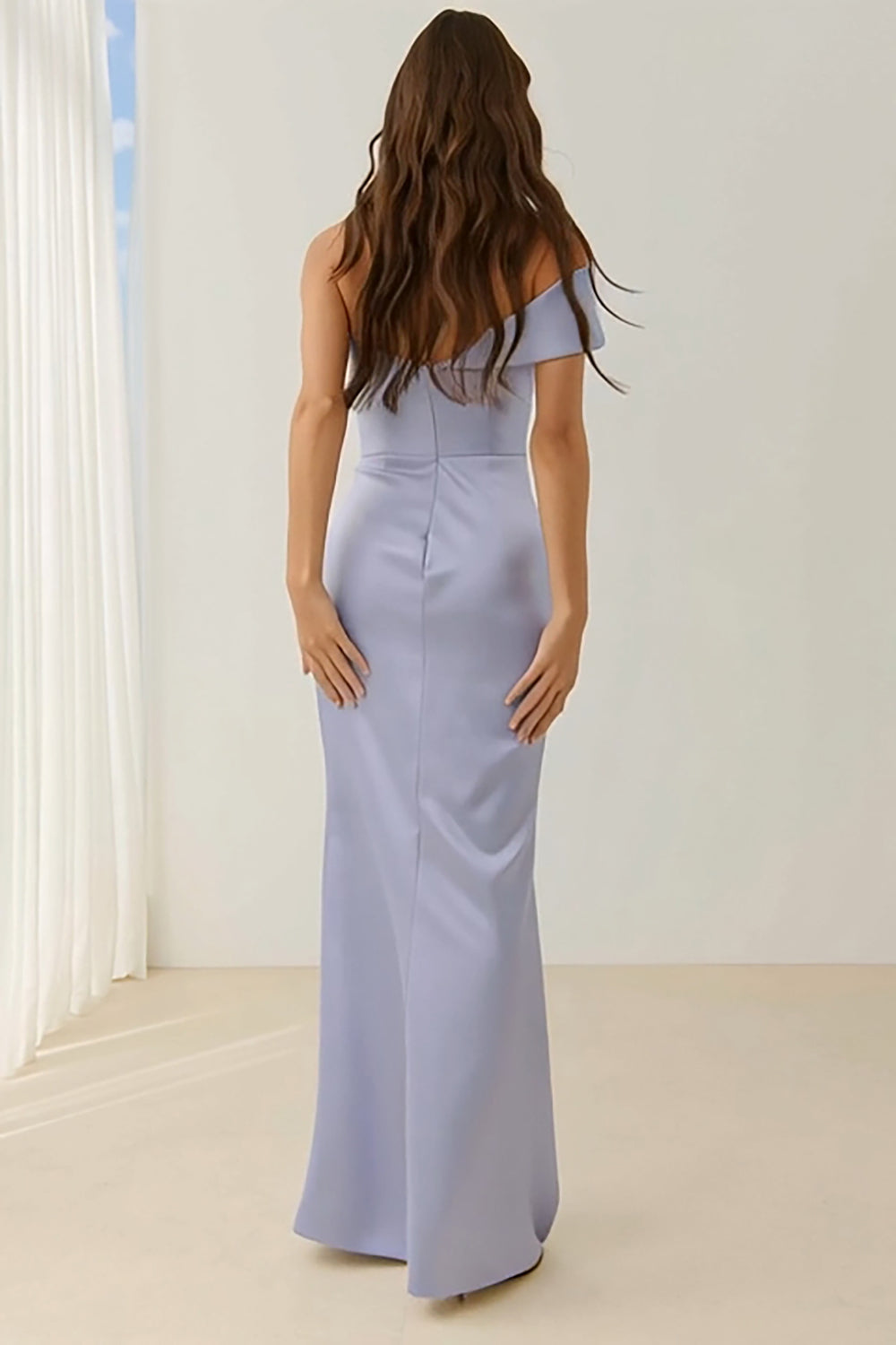 Lilac One Shoulder Ruched Mermaid Long Bridesmaid Dress