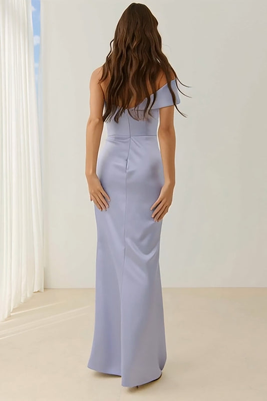 Lilac One Shoulder Ruched Mermaid Long Bridesmaid Dress