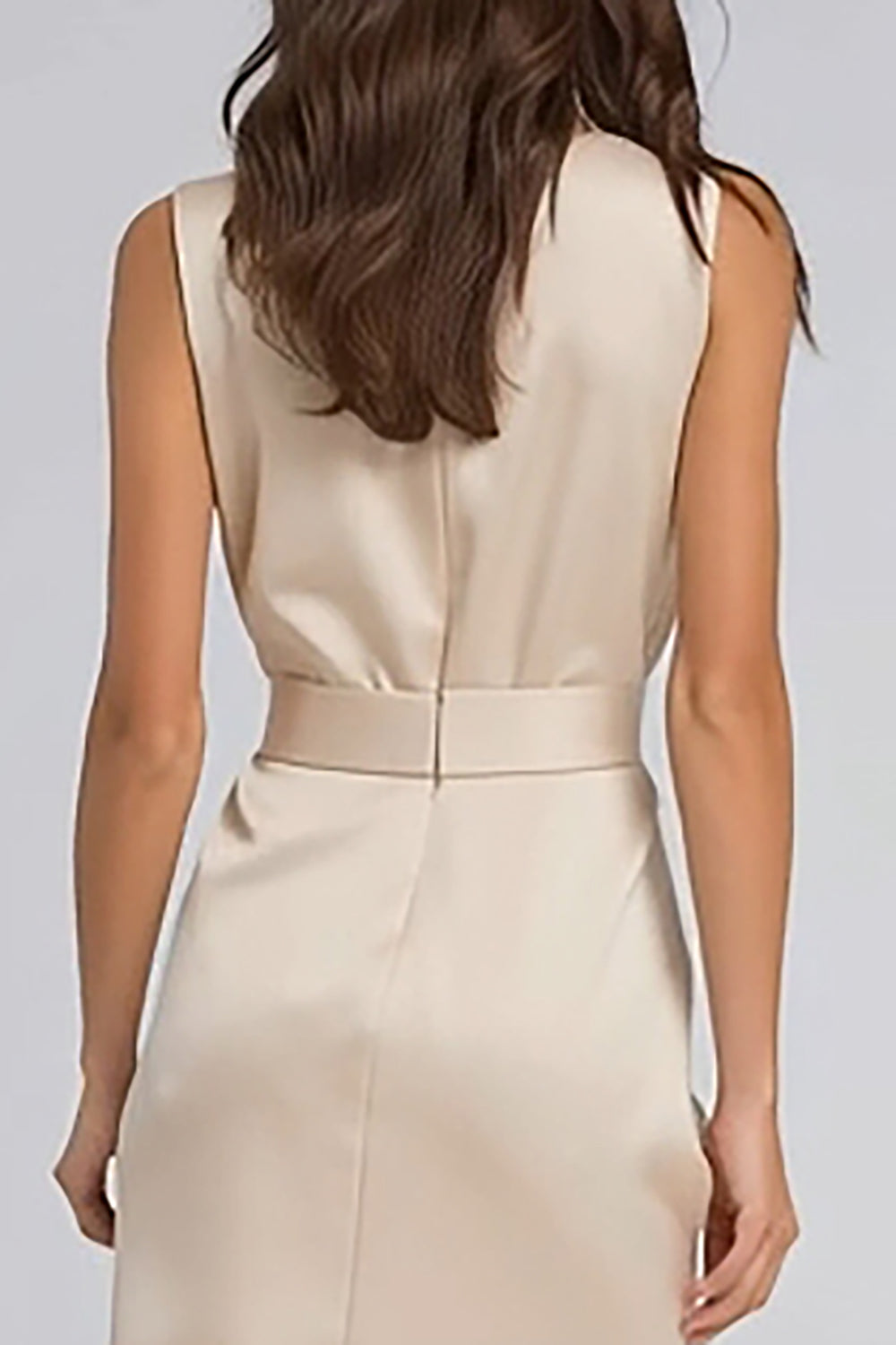 Champagne Sheath Bateau Neck Long Bridesmaid Dress with Slit