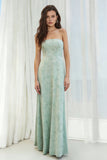 Floral Dusty Sage Strapless Sheath Long Bridesmaid Dress