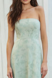 Floral Dusty Sage Strapless Sheath Long Bridesmaid Dress
