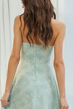 Floral Dusty Sage Strapless Sheath Long Bridesmaid Dress