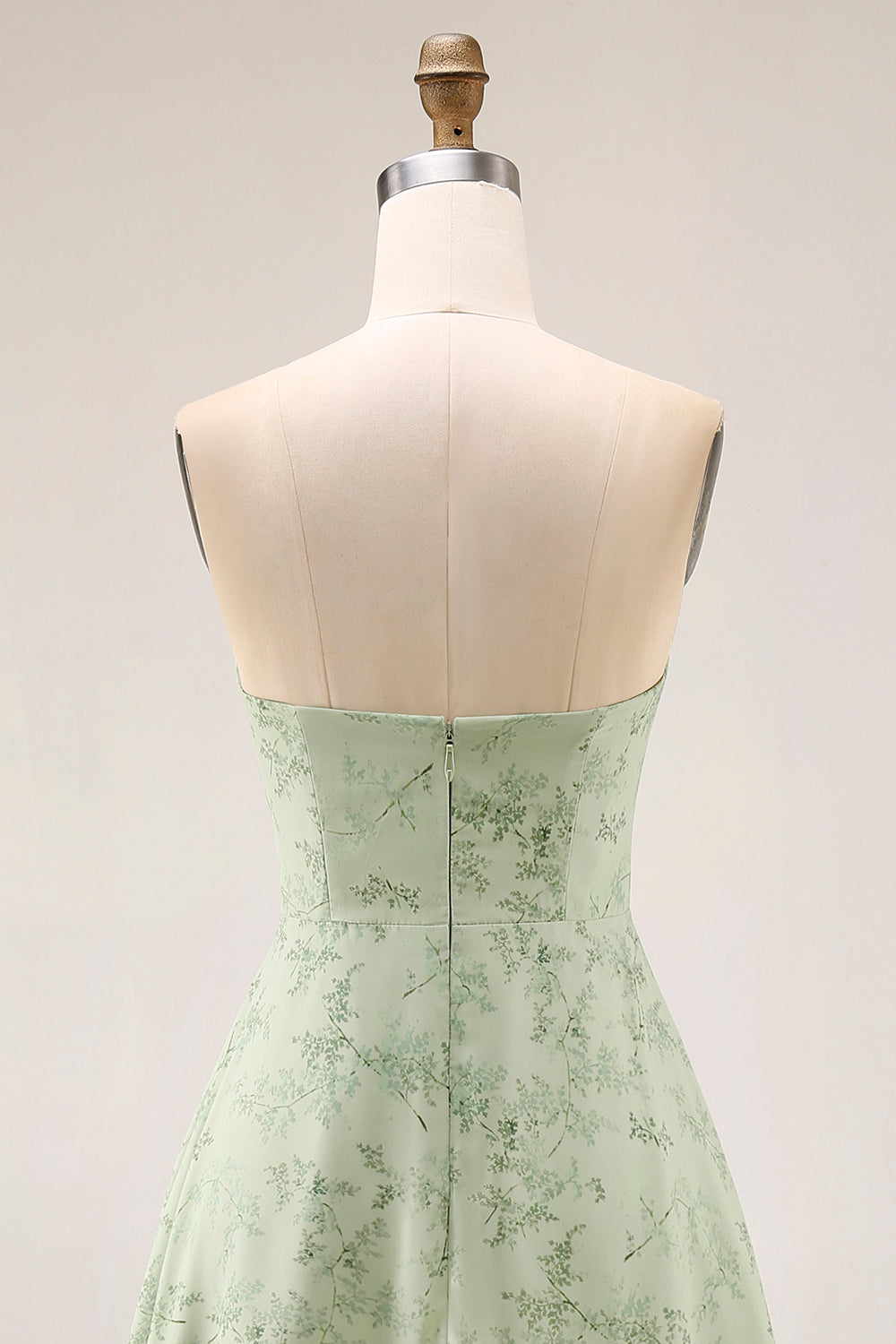 Floral Dusty Sage Strapless Sheath Long Bridesmaid Dress
