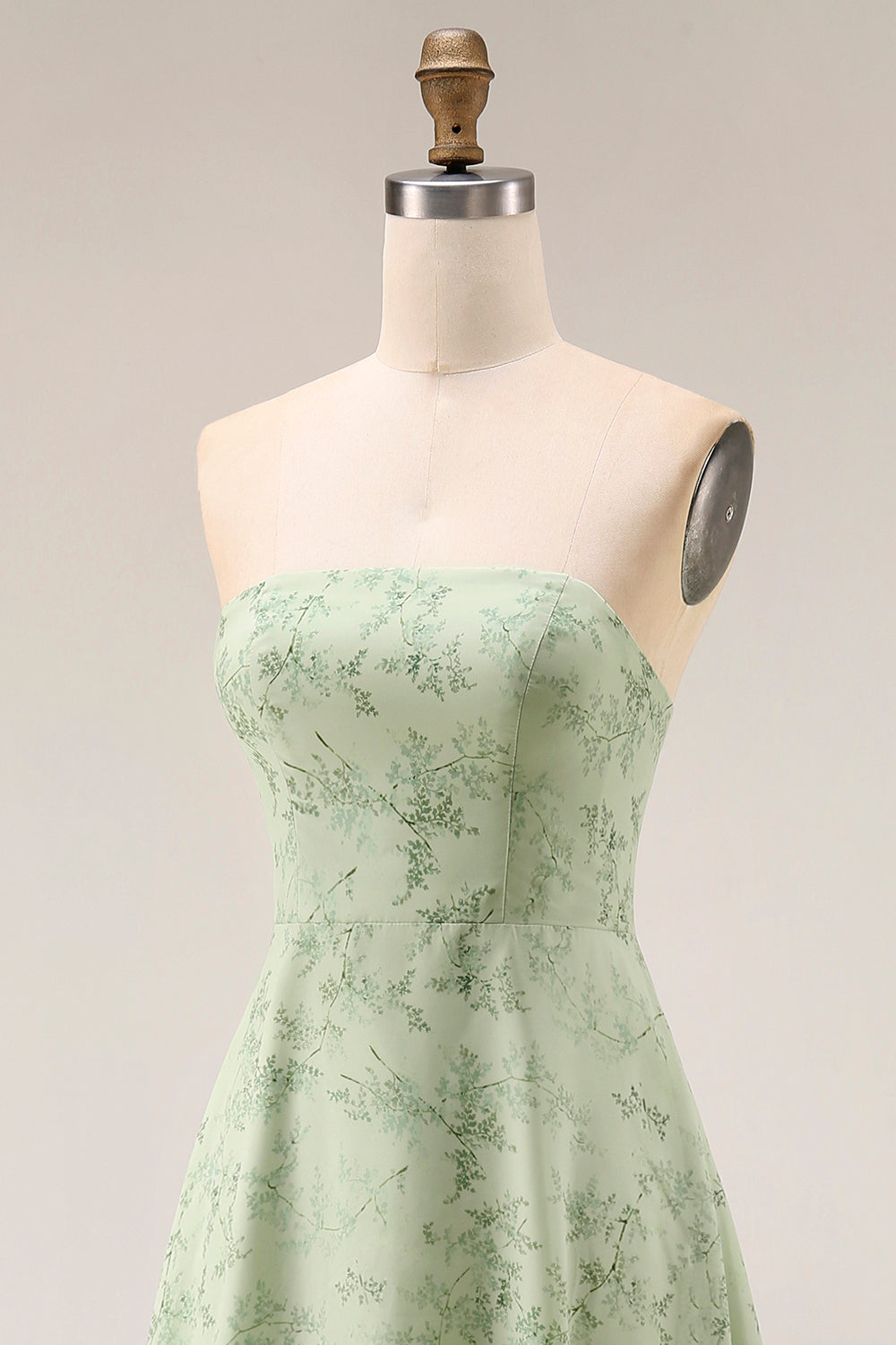 Floral Dusty Sage Strapless Sheath Long Bridesmaid Dress