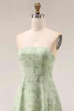 Floral Dusty Sage Strapless Sheath Long Bridesmaid Dress
