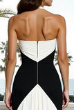 Black and White Sheath Criss Cross Neck Long Formal Dress