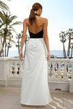 Black and White Halter Neck Sheath Long Formal Dress with Slit
