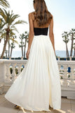 Black and White Sheath Halter Neck Pleated Long Formal Dress