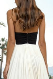 Black and White Sheath Halter Neck Pleated Long Formal Dress