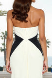 Black and White Halter Neck Sheath Ruched Long Formal Dress