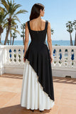 Black and White Thick Straps Backless Long Formal Dress