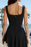 Black and White Thick Straps Backless Long Formal Dress