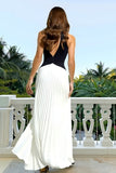 Black and White High Neck Backless Long Formal Dress